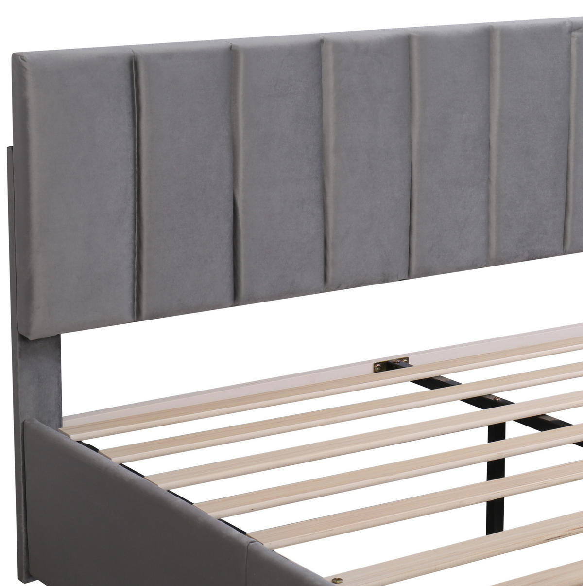 POLSTERBETT aus Samt 160x200 cm Grau mit 4 Schubladen und verstellbarem Kopfteil - Grau, Textil (160/200cm) - IVMEU