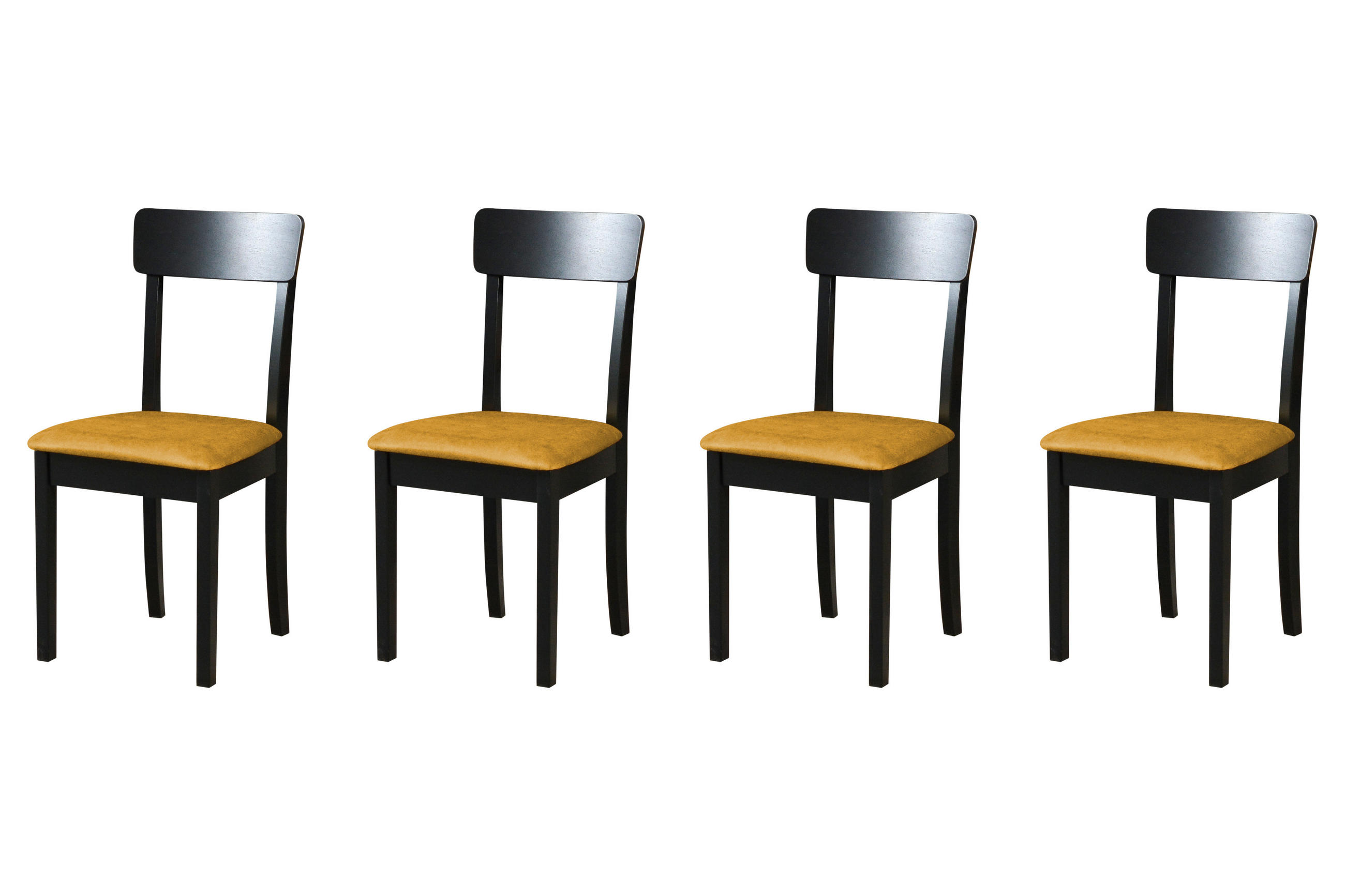 STUHL Hugo 1 (4er Set) - Currygelb/Schwarz, Holz (43/86/40cm) - Leaf Design