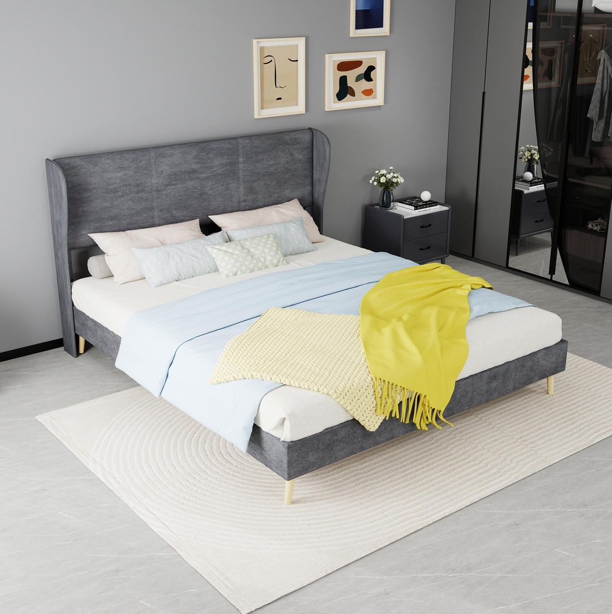 POLSTERBETT 160/200 cm mit gepolstertem Kopfteil und Matratze, Grau - Grau, Textil (160/200cm) - Redom