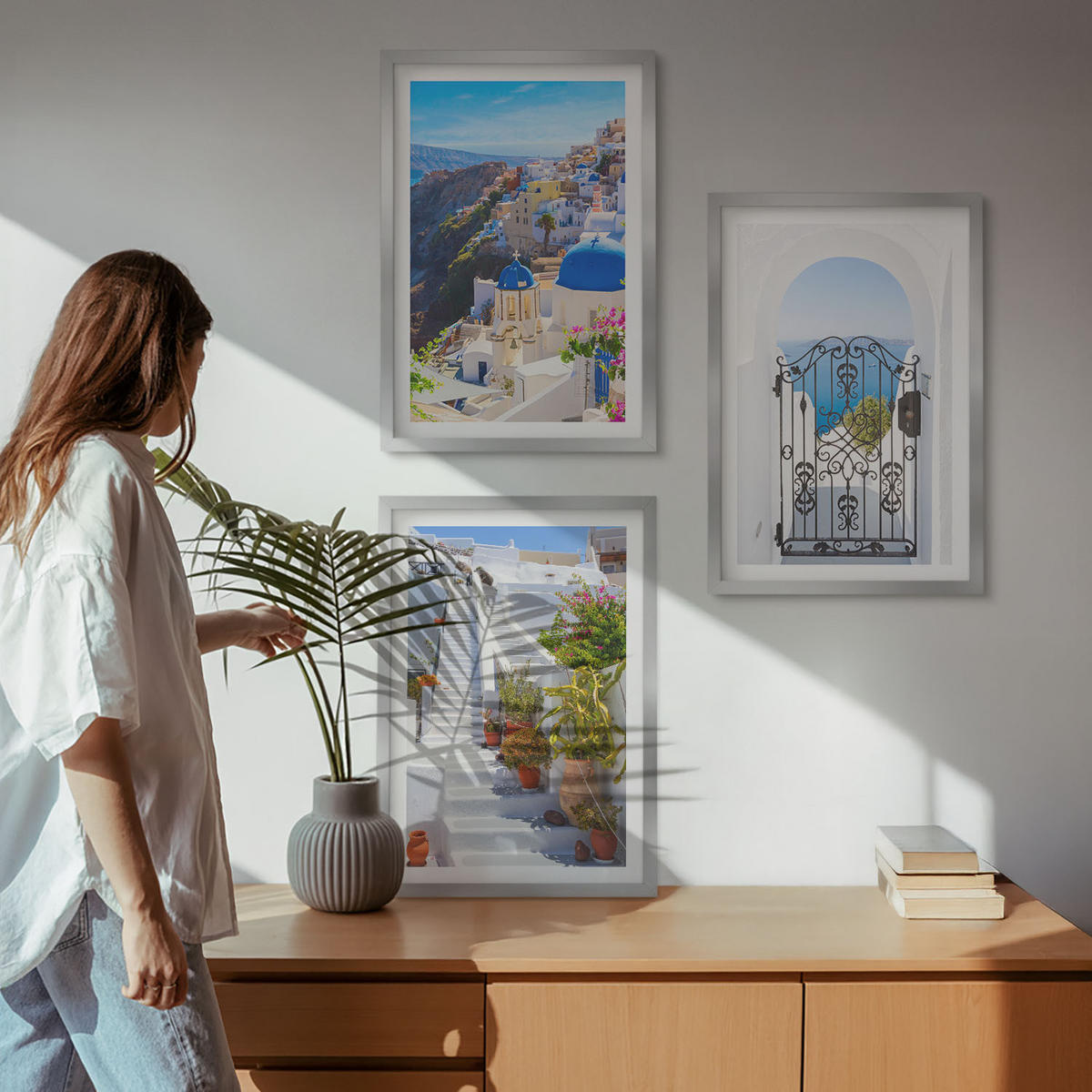 WANDBILDER 3er Set - 40x60 cm Silberner Rahmen - Santorini-Architektur Oia - Silberfarben, Kunststoff (40/60cm) - ArtPrintCave