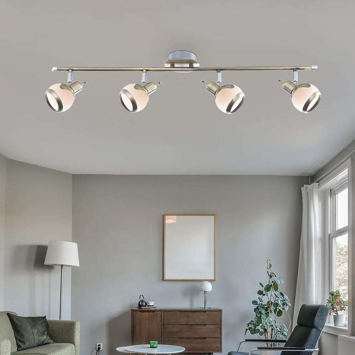 DECKENLEUCHTE GALVIN Silber mit sechs beweglichen Spots - Silberfarben, Glas (77/8/13cm) - Globo Lighting