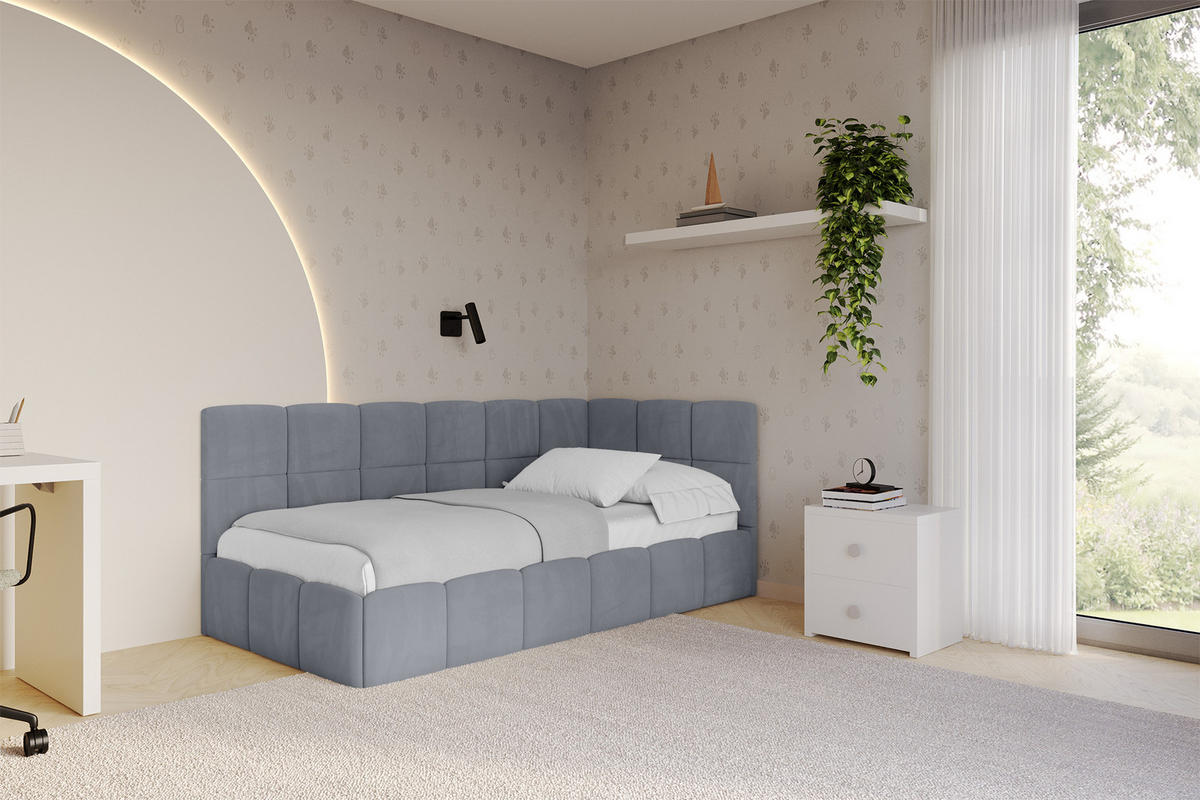 EINZELBETT Jugendbett mit Bettkasten Links, mit Matratze - LIVY 90x200 Grau - Grau, Holzwerkstoff/Textil (90/200cm) - ALTDECOR