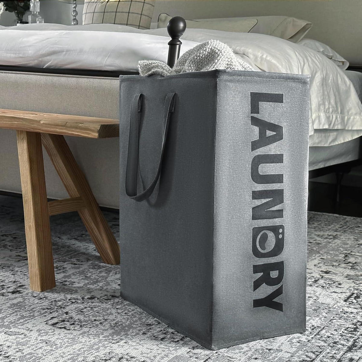 WÄSCHEKORB 2er Set 75L Grau 43x60cm - Grau, Textil (28/60/43cm)