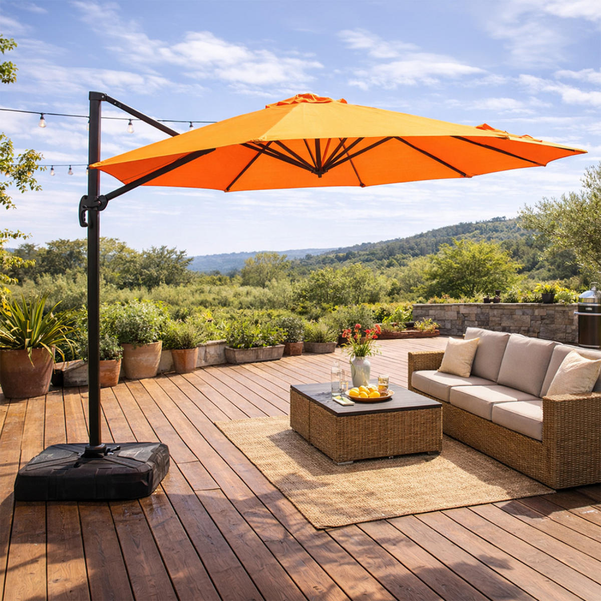 AMPELSCHIRM Castillo Orange mit zentraler Stange rund 35 x 35 m - Orange, Metall (350/350cm) - Concept Usine