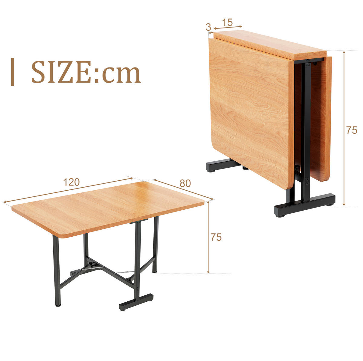 ESSTISCH 120/80 cm in Eichefarben aus MDF, ausziehbar und klappbar - Eichefarben, Holzwerkstoff (120/80/75cm) - Flora Grace