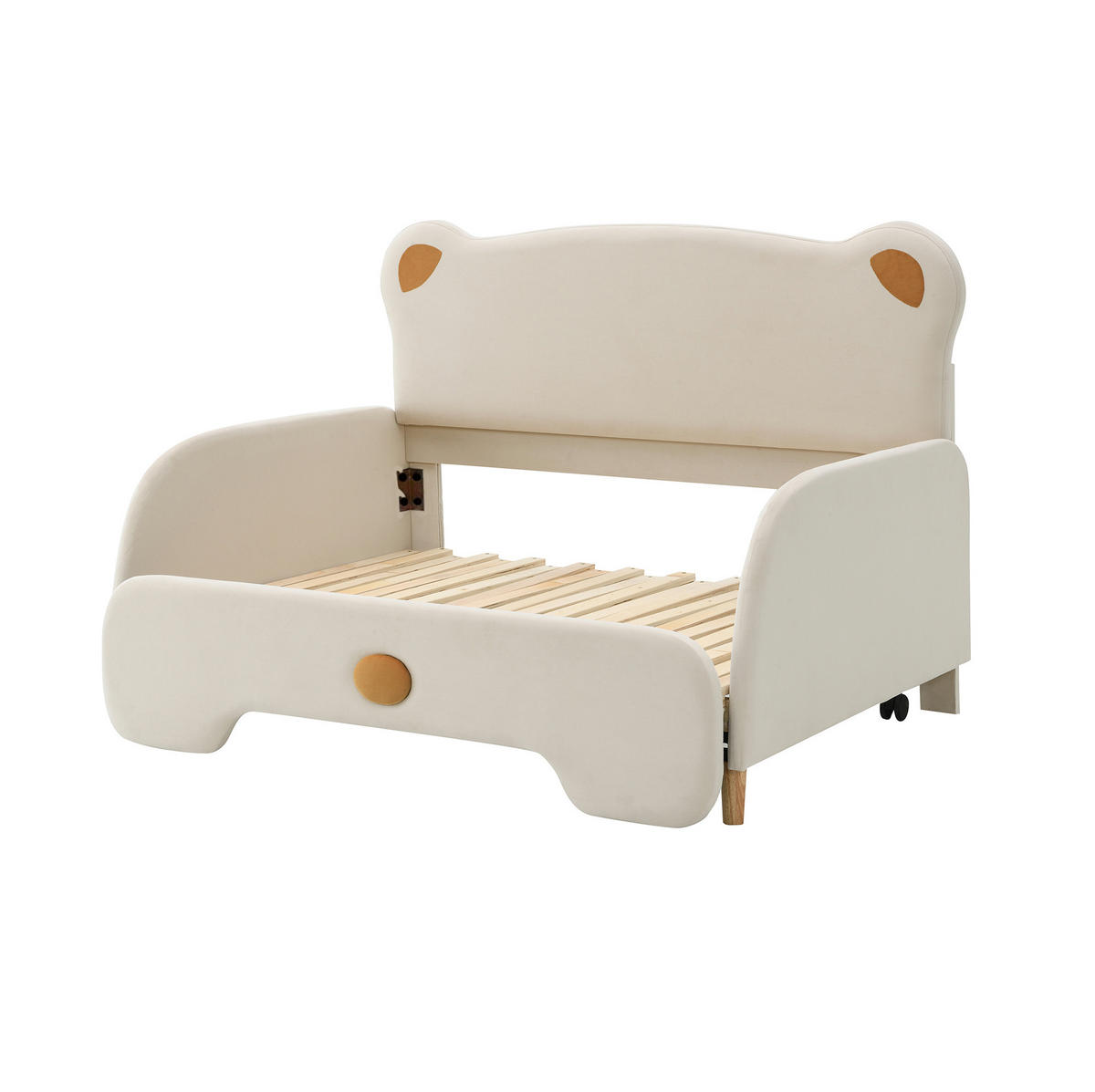 POLSTERBETT 140/200 cm aus Samt mit Bärenform und Ausziehbett Beige - Beige, Textil (140/200cm) - Modenvie