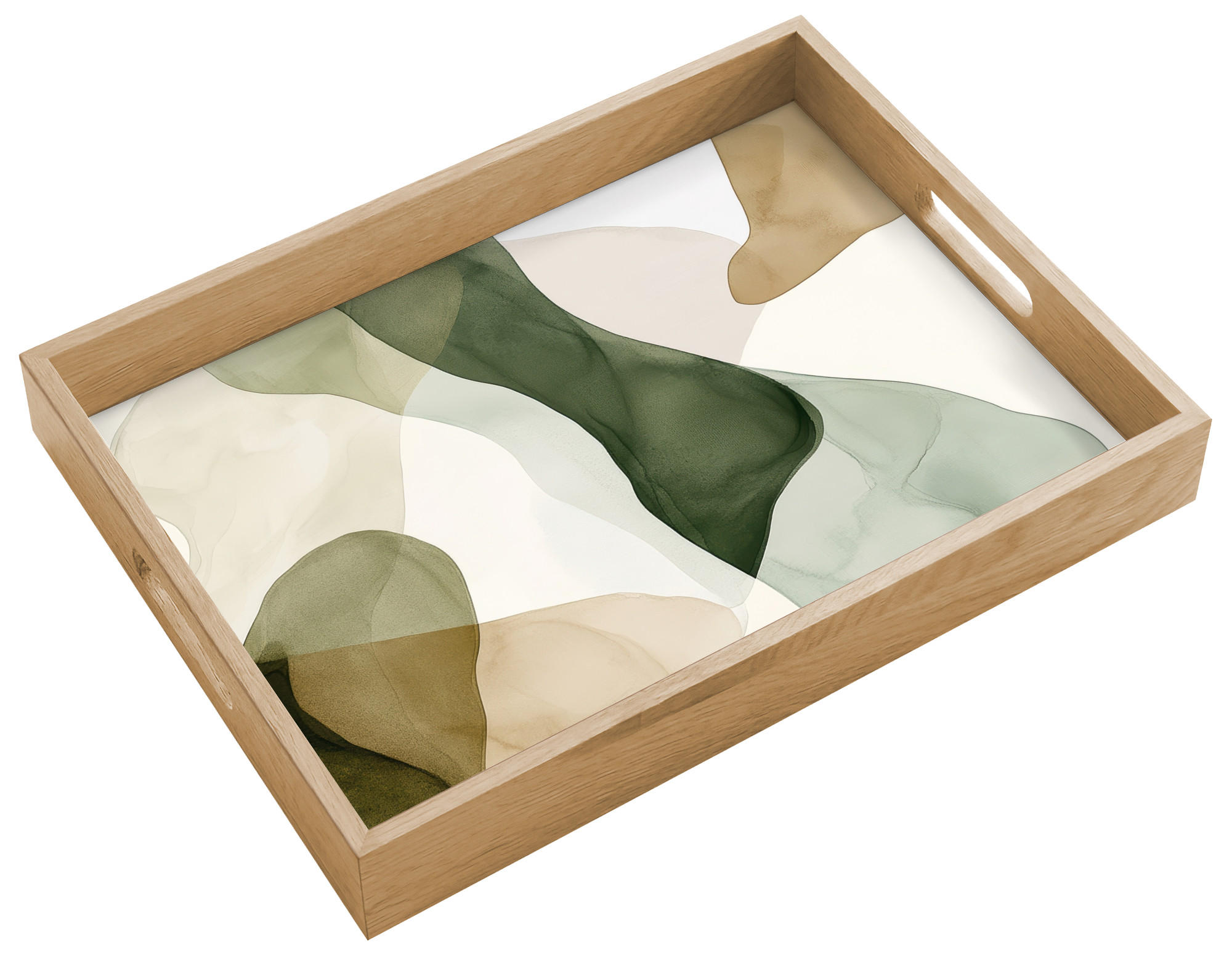 TABLETT Japandi - Abstrakt - Grün 40x30 cm - Grün, Holz (40/5/5cm) - OnlyWow