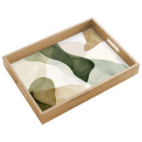 TABLETT - Japandi - Abstrakt - Grün - 40x30 cm - Grün, Holz (40/5/5cm) - OnlyWow