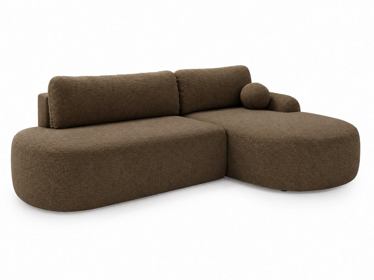 ECKSOFA Aurio O Bouclé-Stoff Braun Rechts - Braun, Holz/Textil (177/271cm) - Graingold