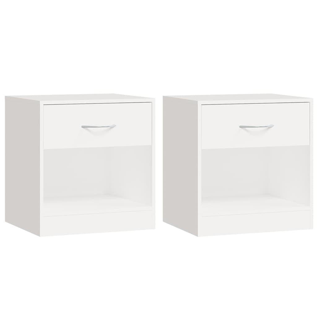 NACHTTISCH 2-teilig mit Schublade 36,5/30,5/38 cm in Weiß - Silberfarben/Weiß, Holz/Metall (36.5/38/30.5cm) - vidaXL