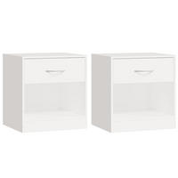 NACHTTISCH 2-teilig mit Schublade 36,5/30,5/38 cm in Weiß - Silberfarben/Weiß, Holz/Metall (36.5/38/30.5cm) - vidaXL