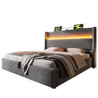 POLSTERBETT 140/200 cm Grau mit LED-Beleuchtung und Stauraum - Grau, Textil (140/200cm) - OKWISH