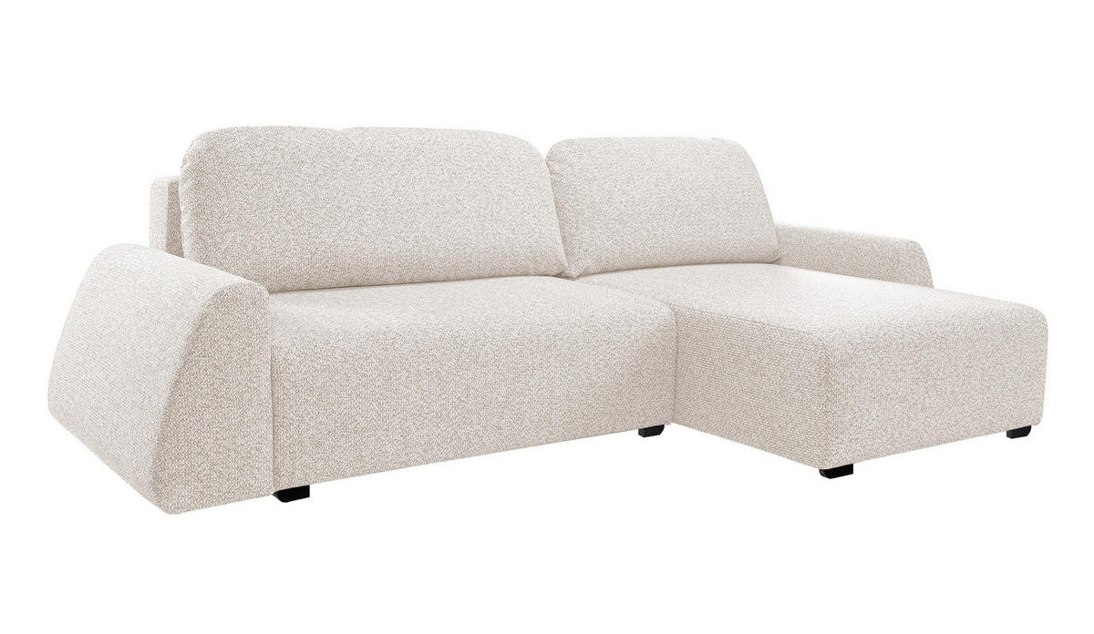 ECKSOFA ALMI mit Schlaffunktion, Bettkasten, Wellenfedern, Komfortable Sitzpolsterung, Elegantes Design, Rechte, 160x275 cm, Beige - Beige, Holz/Textil (275/160cm) - DomoHome