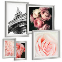 BILDER SET 5er Set - 50x50 cm & 20x30 cm & 40x60 cm Silberner Rahmen - Berge, Wasser, wunderschöne Landschaften - Silberfarben, Kunststoff (40/60cm) - TULUP