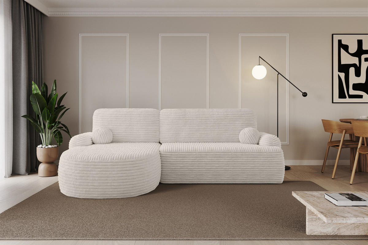 ECKSOFA mit Schlaffunktion und Bettkasten LIRA-L - 264x172x89 Creme - Creme, Holzwerkstoff/Textil (264/172cm) - ALTDECOR