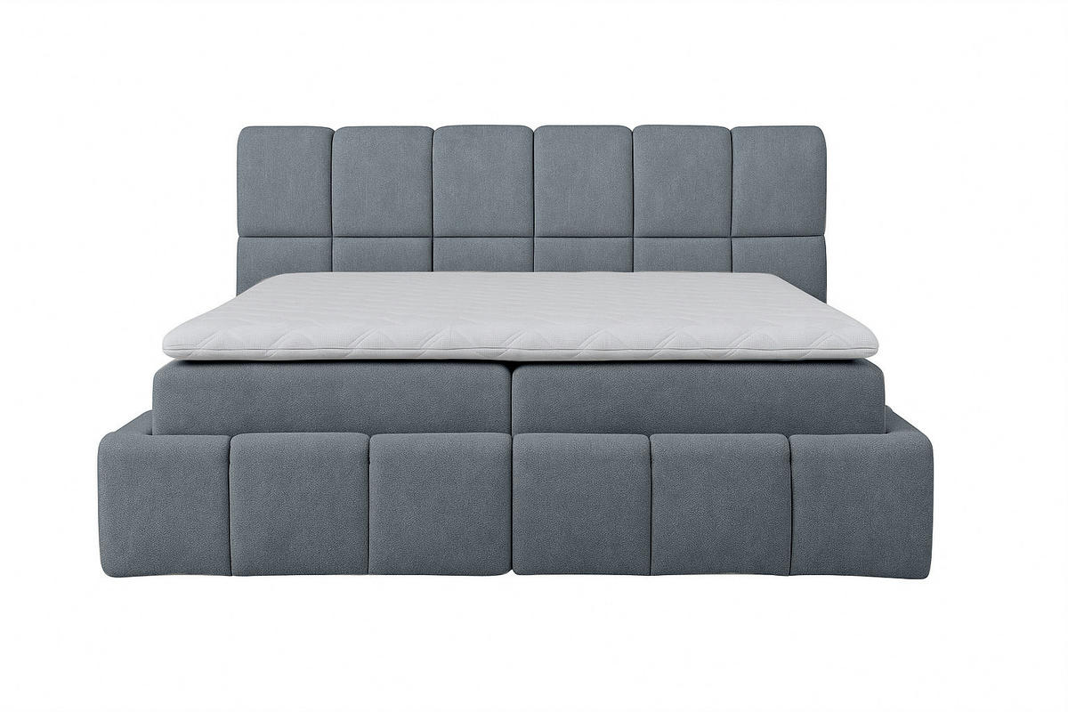 BOXSPRINGBETT AURA mit Topper und Bettkasten, Steingrau, H3 Bonell, 200x200 cm - Schieferfarben, Textil (200/200cm) - KS Home Concept