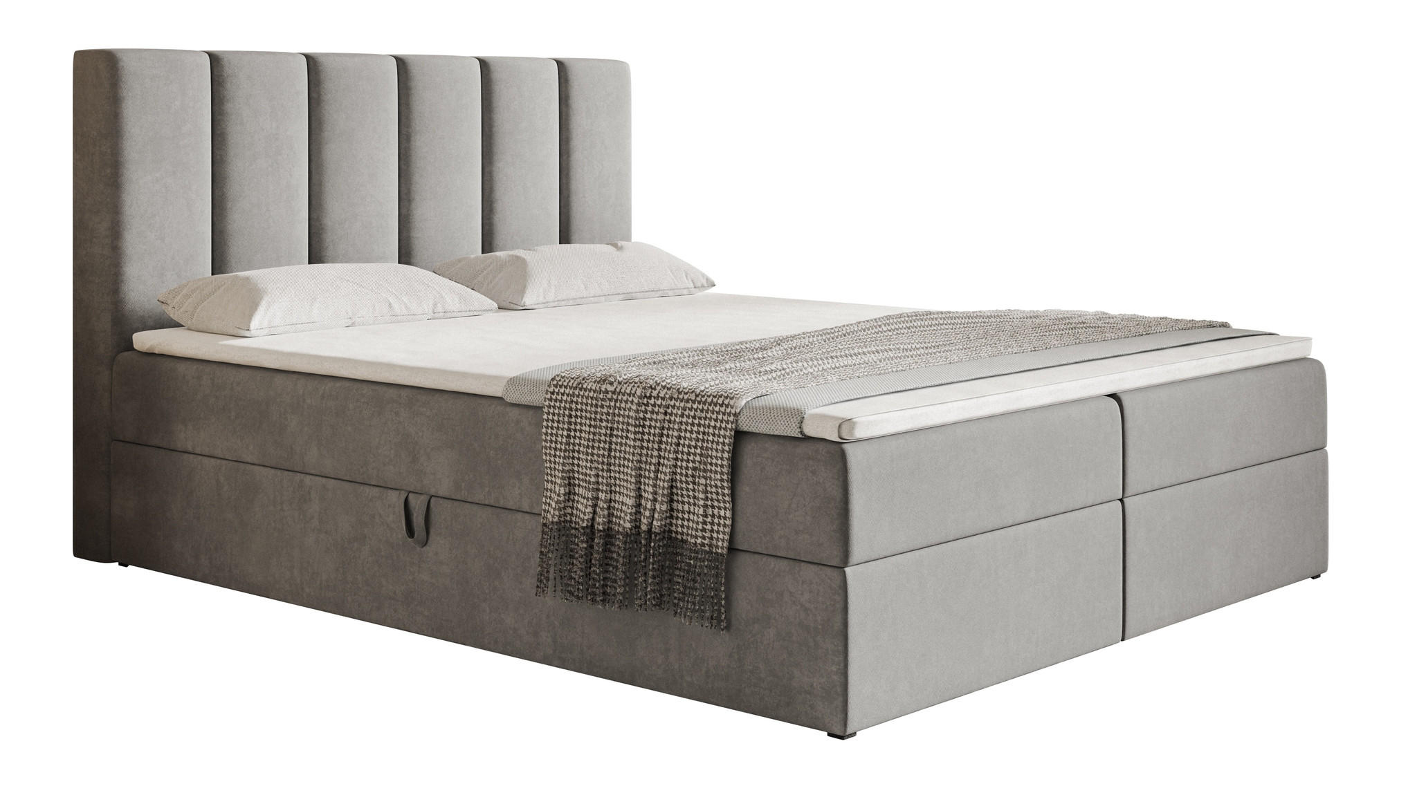 BOXSPRINGBETT 160x200 Foro, Samt, Matratze und Bettkasten, Hellgrau - Hellgrau, Holz/Textil (160/200cm) - Emporius