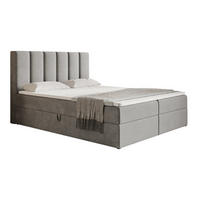 BOXSPRINGBETT 140x200 Foro, Samt, Matratze und Bettkasten, Hellgrau - Hellgrau, Holz/Textil (140/200cm) - Emporius
