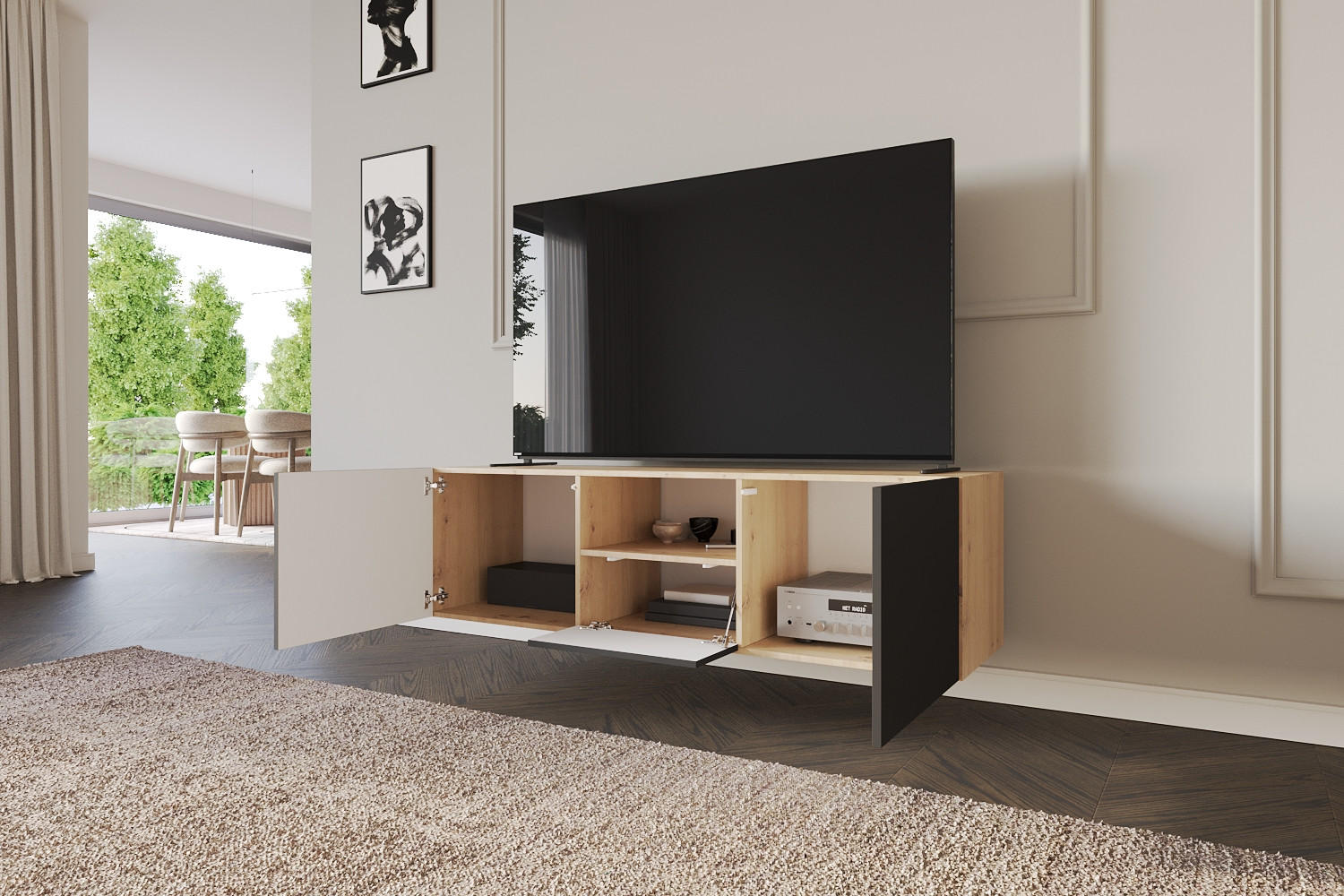 LOWBOARD ELIO-W 140x40x41 cm - Artisan / Schwarz - Eiche Artisan, Holzwerkstoff (140/40/41cm) - ALTDECOR