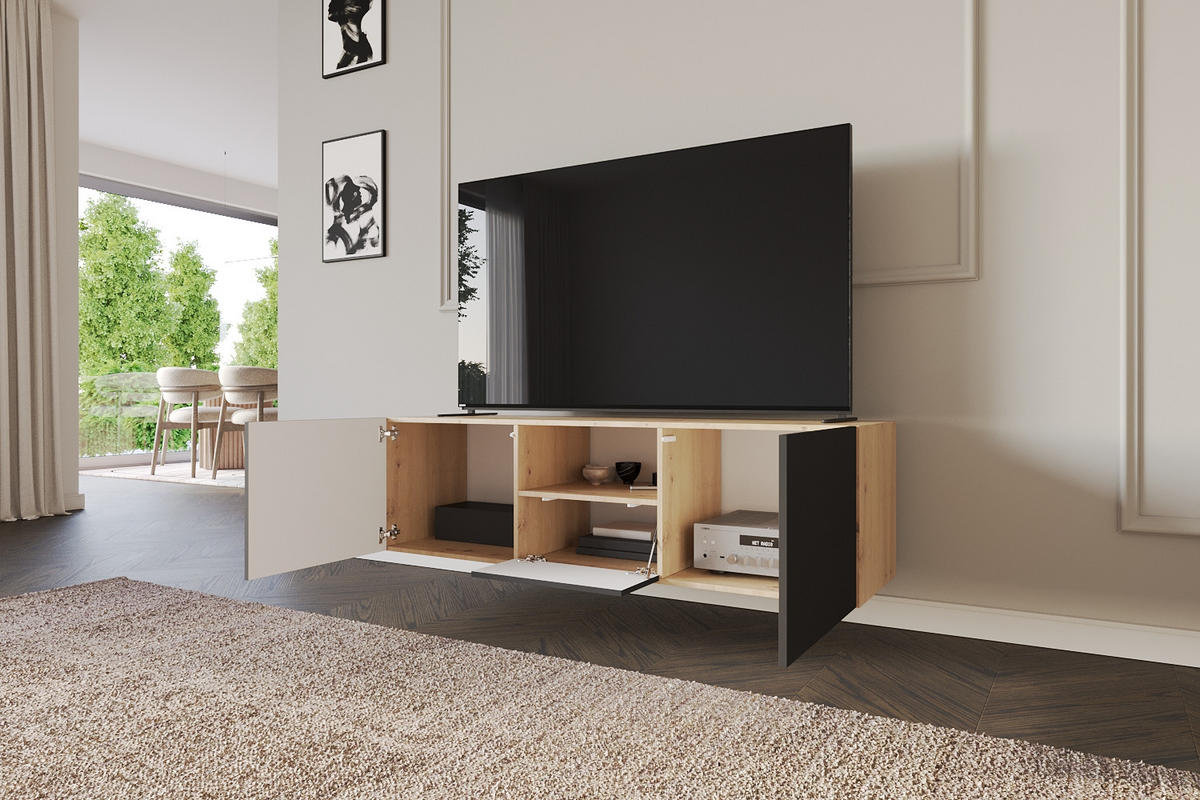 LOWBOARD ELIO-W 140x40x41 cm - Artisan / Schwarz - Eiche Artisan, Holzwerkstoff (140/40/41cm) - ALTDECOR