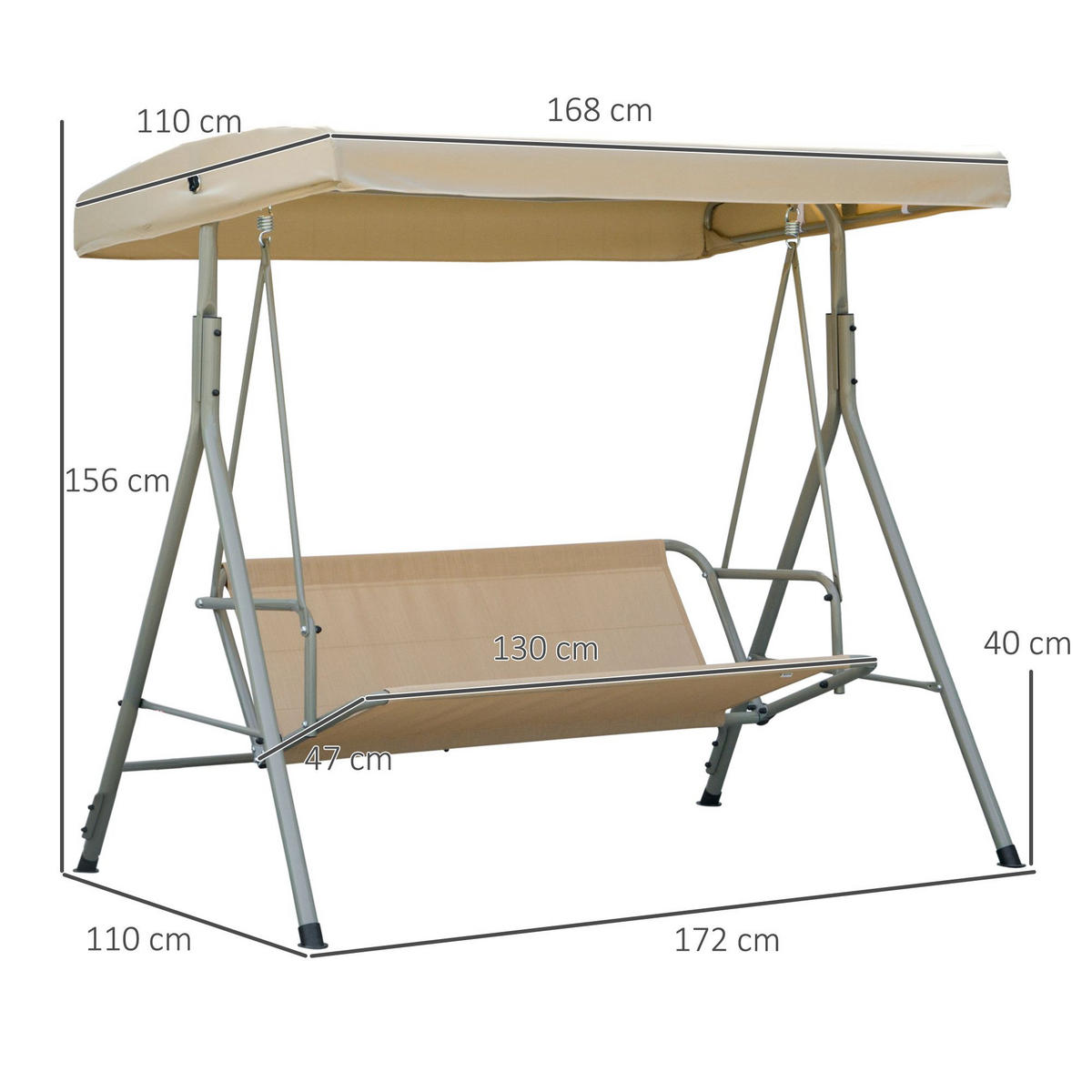 HOLLYWOODSCHAUKEL Hellbraun 3-Sitzer - Braun, Metall (436.88/396.24/279.4cm) - PANGIVO