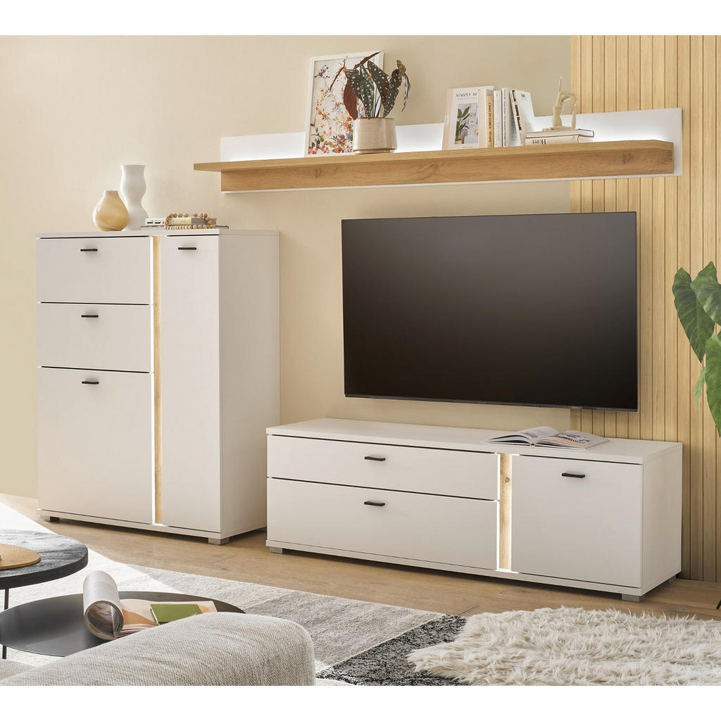 Thumbnail - Furn.Design Wohnwand, Weiß, Eiche Wotan, Metall, Nachbildung, 260x170x42 cm, Wohnzimmer, Wohnwände, Anbauwände