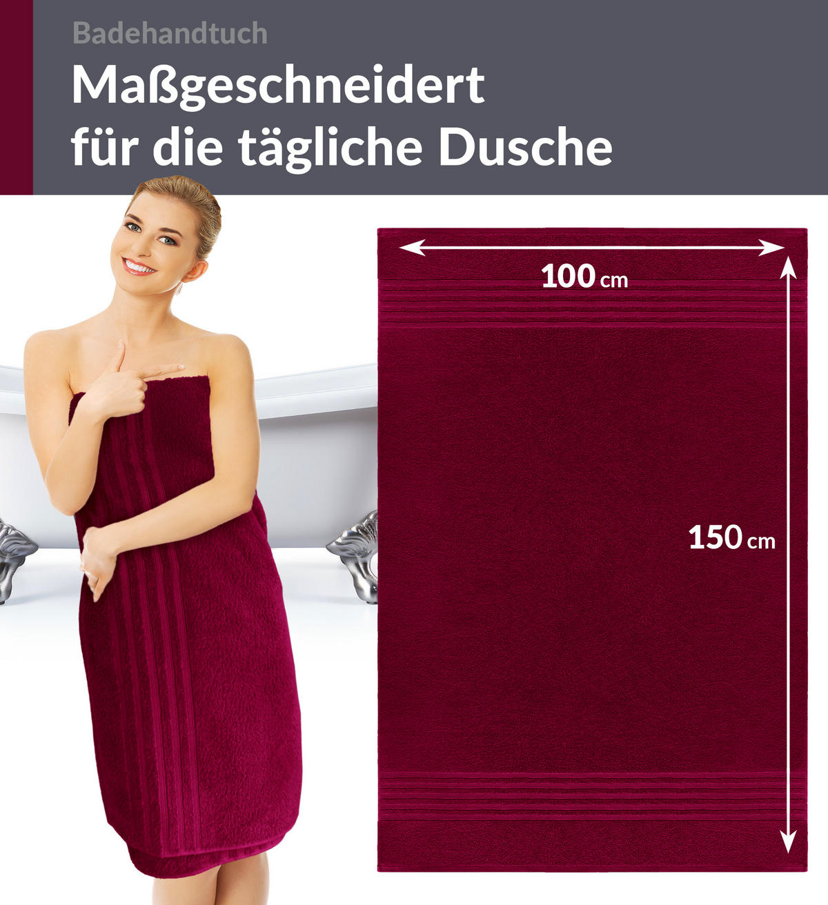 BADETUCH London Kirsch Rot 2er Set 100x150 - Kirschrot, Textil (100/150cm) - Lashuma