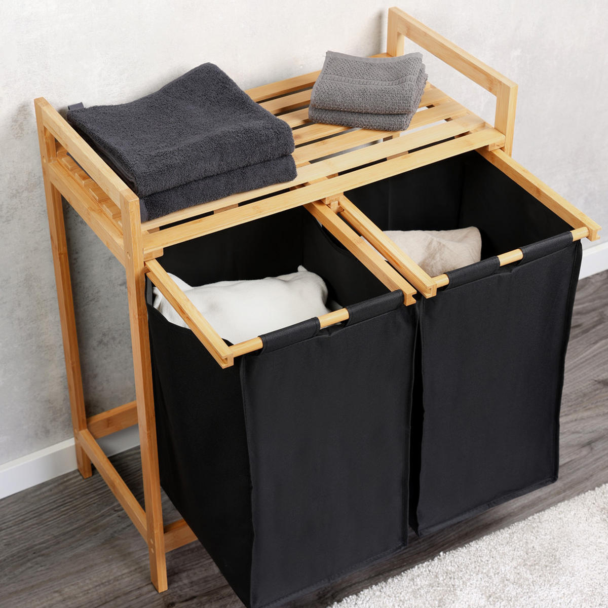 WÄSCHEKORB aus Bambus 64/33/73 cm - Schwarz, Naturmaterialien (33/73/64cm) - Kesper