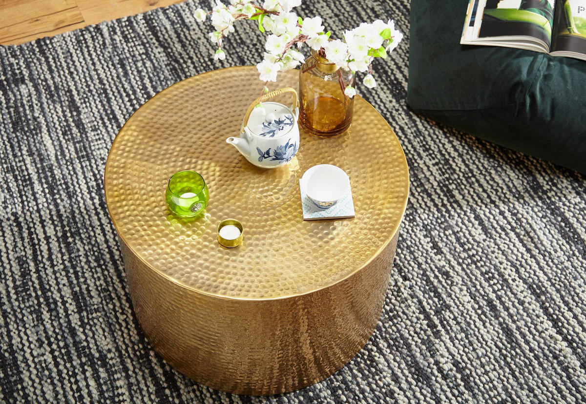 COUCHTISCH Orientstil Hammerschlag-Aluminium, Gold 61x61x40 cm - Goldfarben, Metall (61/61/40cm) - KADIMA DESIGN