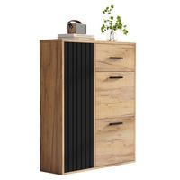 SCHUHSCHRANK 80/24/95,5 cm mit 2 Klappen, 1 Tür und Schublade in Natur/Schwarz - Naturfarben, Holzwerkstoff (80/95.5/24cm) - BEAOK