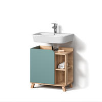 WASCHBECKENUNTERSCHRANK Marano Blau-Grau 60 x 65 cm mit Tür und offenen Fächern - Blaugrau/Sonoma Eiche, Holzwerkstoff (60/65/35cm) - Livinity®