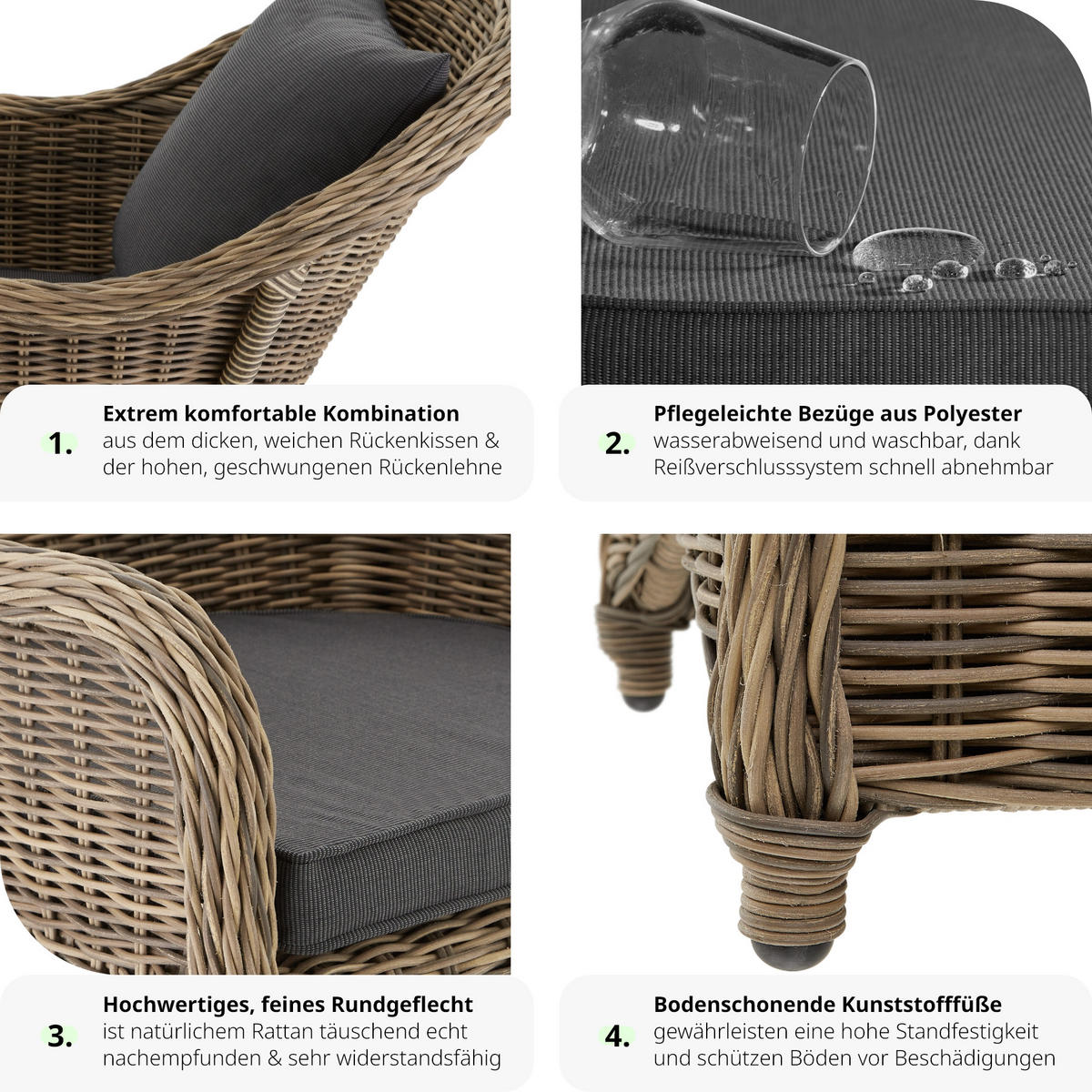 RATTANSESSEL 2er Set, 71 x 60 x 84 cm,natur - Naturfarben, Kunststoff (60/84/71cm) - tectake