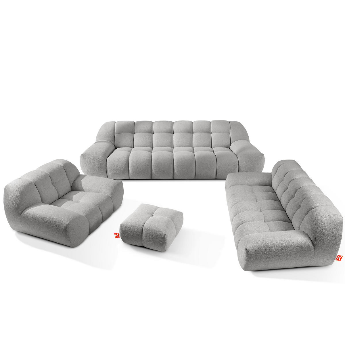 SITZGARNITUR VENA Bouclé, Hellgrau - Hellgrau, Holz/Textil (65/38/65cm) - KONSIMO®