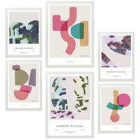 POSTER Set Mit 6 Abstrakte Kunst In Rosa Lila & Grüntönen A3 & A4 Weißer Rahmen - Weiß, Papier (29/3cm) - Nacnic