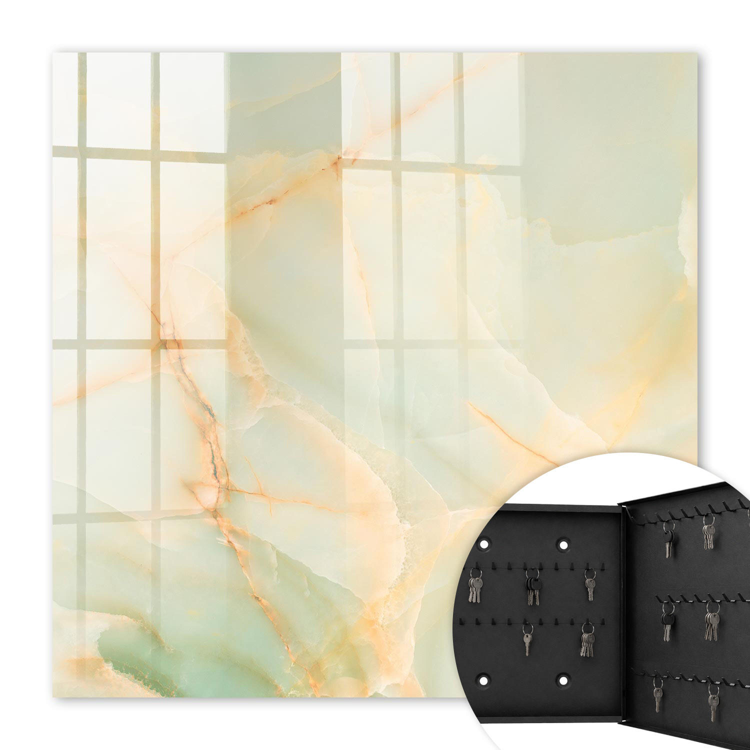 SCHLÜSSELBOX Schwarz 30x30 cm- Türöffnung nach rechts - Pastellmuster - Beige, Metall (30/30/5cm) - TULUP