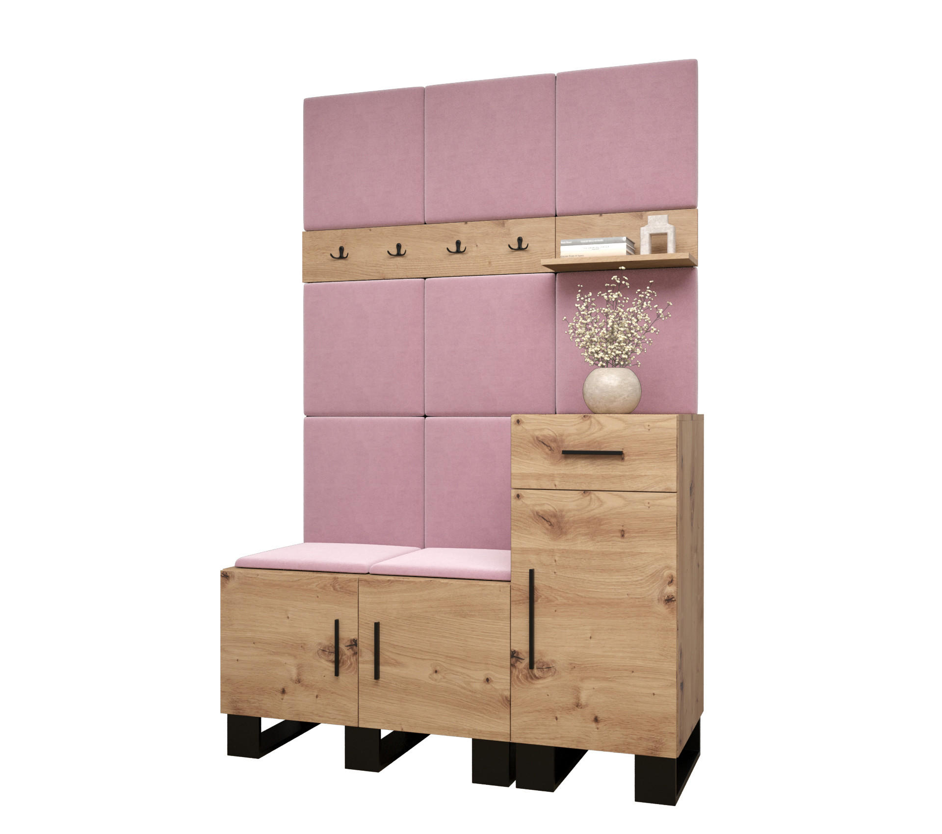 Abiks Möbel Garderoben-Set Eiche Artisan, Pink 126x196x45.6 cm