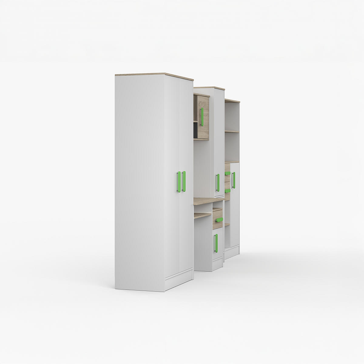 WOHNWAND Markus Weiß Sonoma Eiche mit griffenfarbe: Limette - Limette/Weiß, Holzwerkstoff (300/197/52cm) - imoebel24