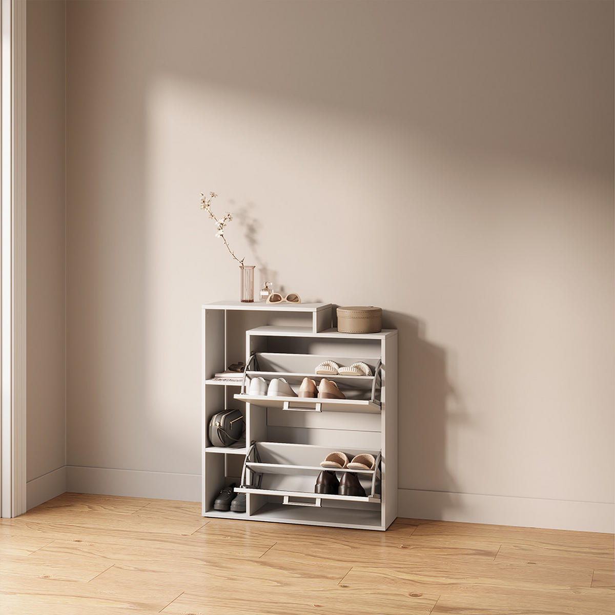 SCHUHKIPPER Ortello Weiß 24.5 x 90 cm - Weiß, Holzwerkstoff (24.5/90/80cm) - Livinity®