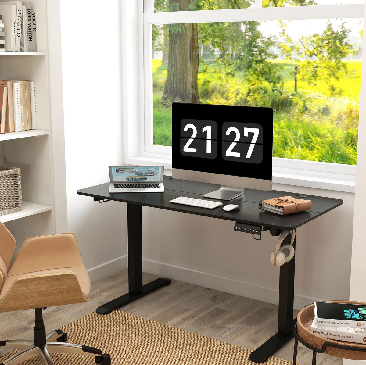 SCHREIBTISCH elektrisch höhenverstellbar 140 x 70 cm Schwarz - Schwarz, Holz (140/70/116cm) - Meubliv