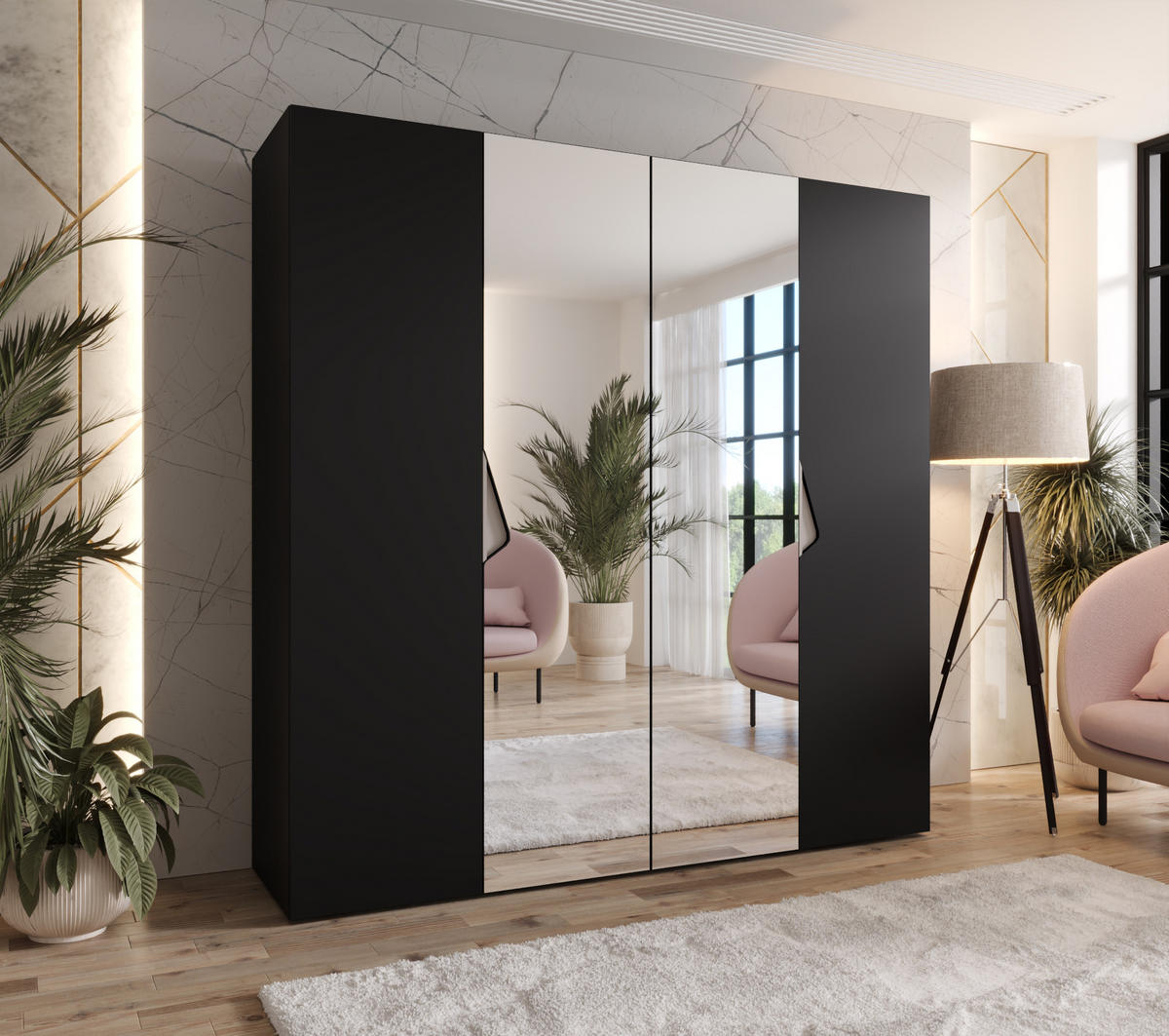 DREHTÜRENSCHRANK 202/200/52 4-türig - Beige/Schwarz, Holz/Metall (200/202/52cm) - Abiks Möbel
