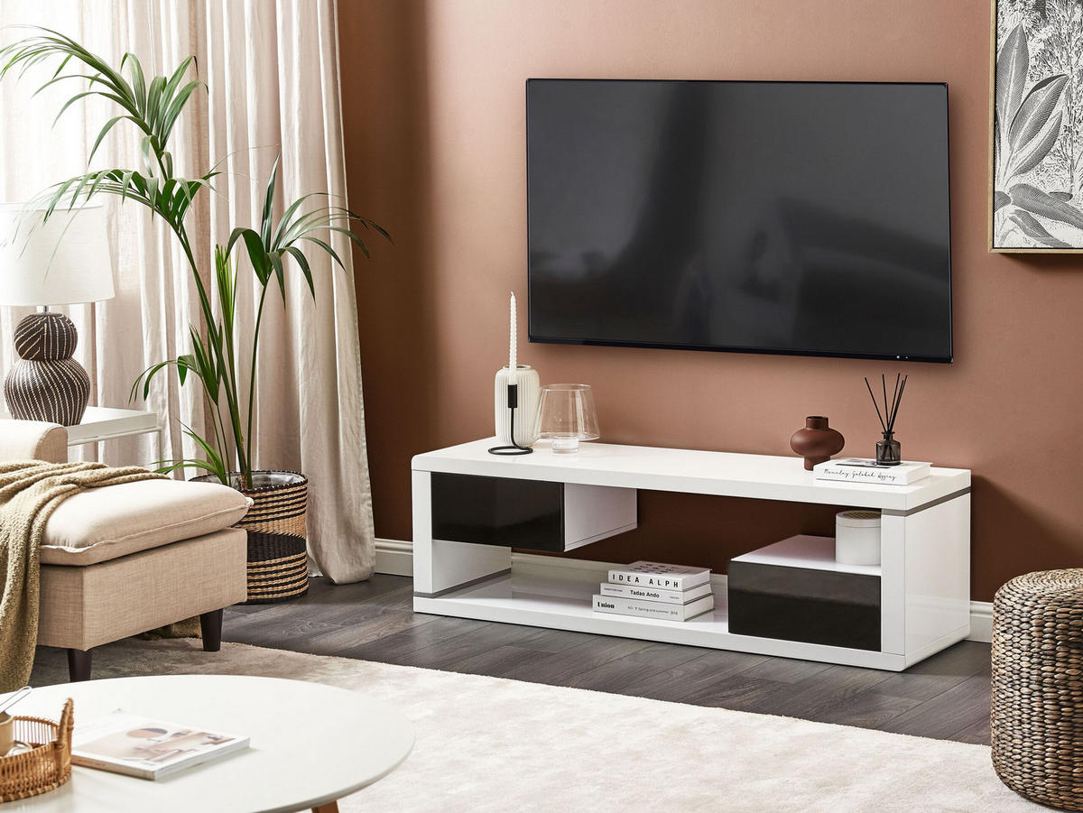 TV-MÖBEL Weiß, Schwarz SPOKAN 39/140/43 cm - Weiß, Holzwerkstoff (140/43/39cm) - Beliani