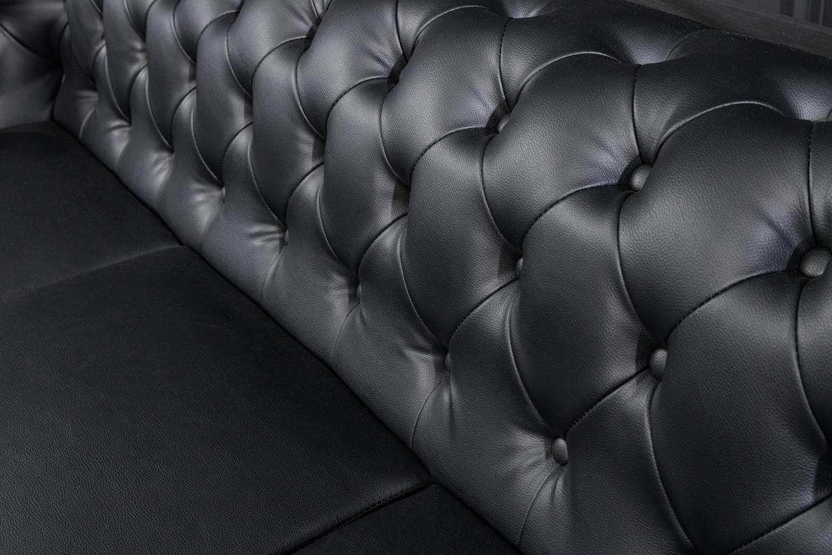 3-SITZER SOFA CHESTERFIELD Kunstleder Schwarz 205 cm - Dunkelbraun/Schwarz, Holz/Textil (205/73/85cm) - riess-ambiente