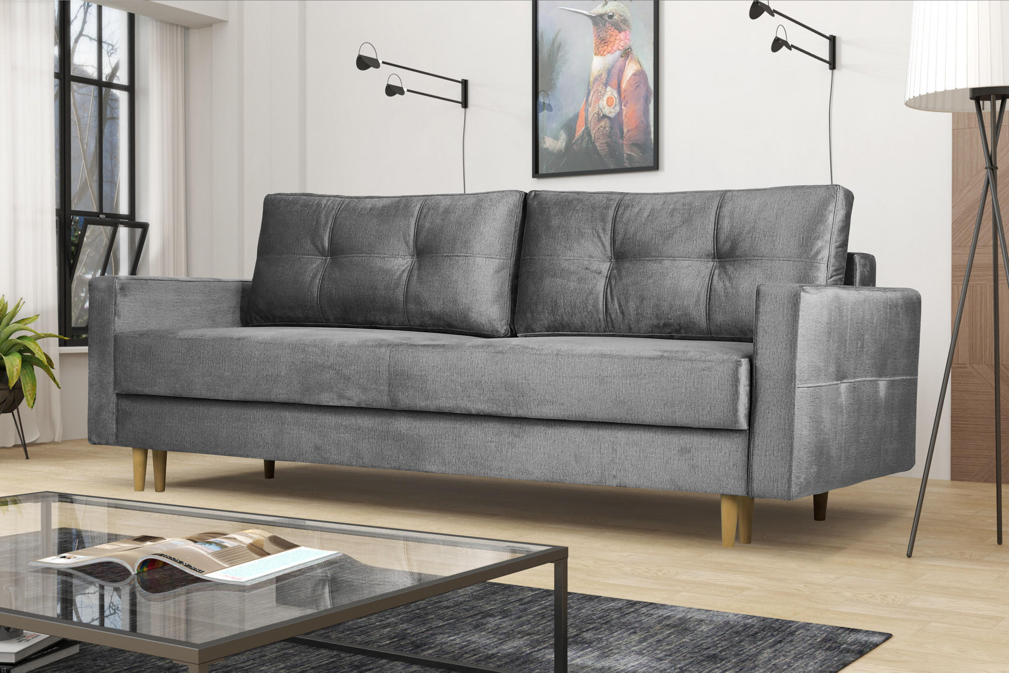 SCHLAFOSOFA Floro 3-Sitzer Stoff Monolith Silber - Silberfarben, Holz/Textil (227/92/98cm) - Kaiser Möbel