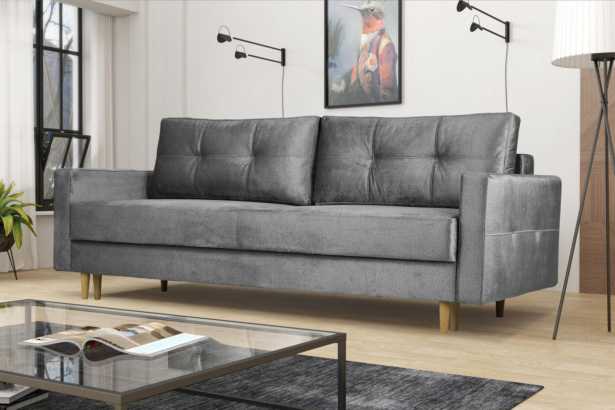 SCHLAFOSOFA Floro 3-Sitzer Stoff Monolith Silber - Silberfarben, Holz/Textil (227/92/98cm) - Kaiser Möbel