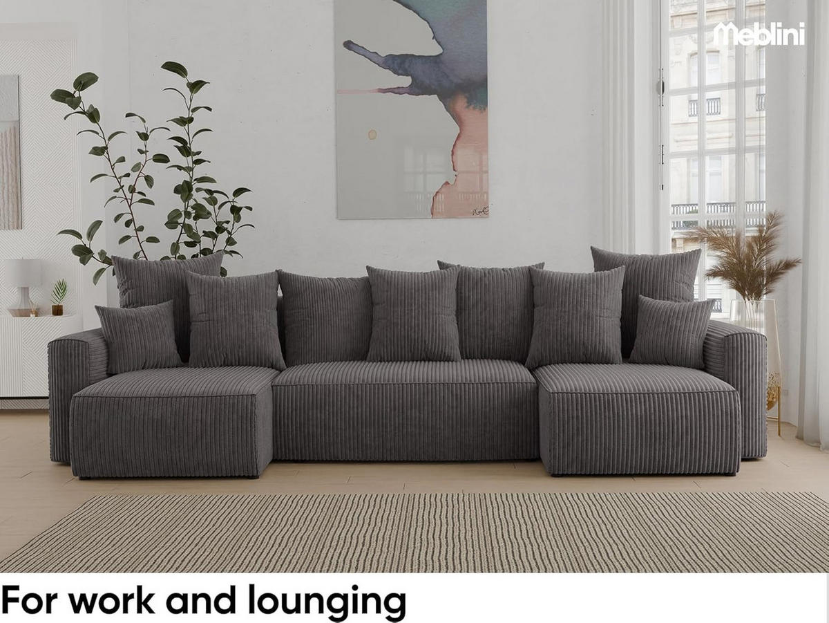 ECKSOFA DAVE U - Schwarz/Grau, Holzwerkstoff (312/142cm) - Meblini