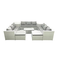 GARTENSET mit 3-SITZER SOFA,COUCHTISCH Polyrattan Hellgrau-Mix 11-Sitzer - Hellgrau/Grau, Glas/Kunststoff - Fimous