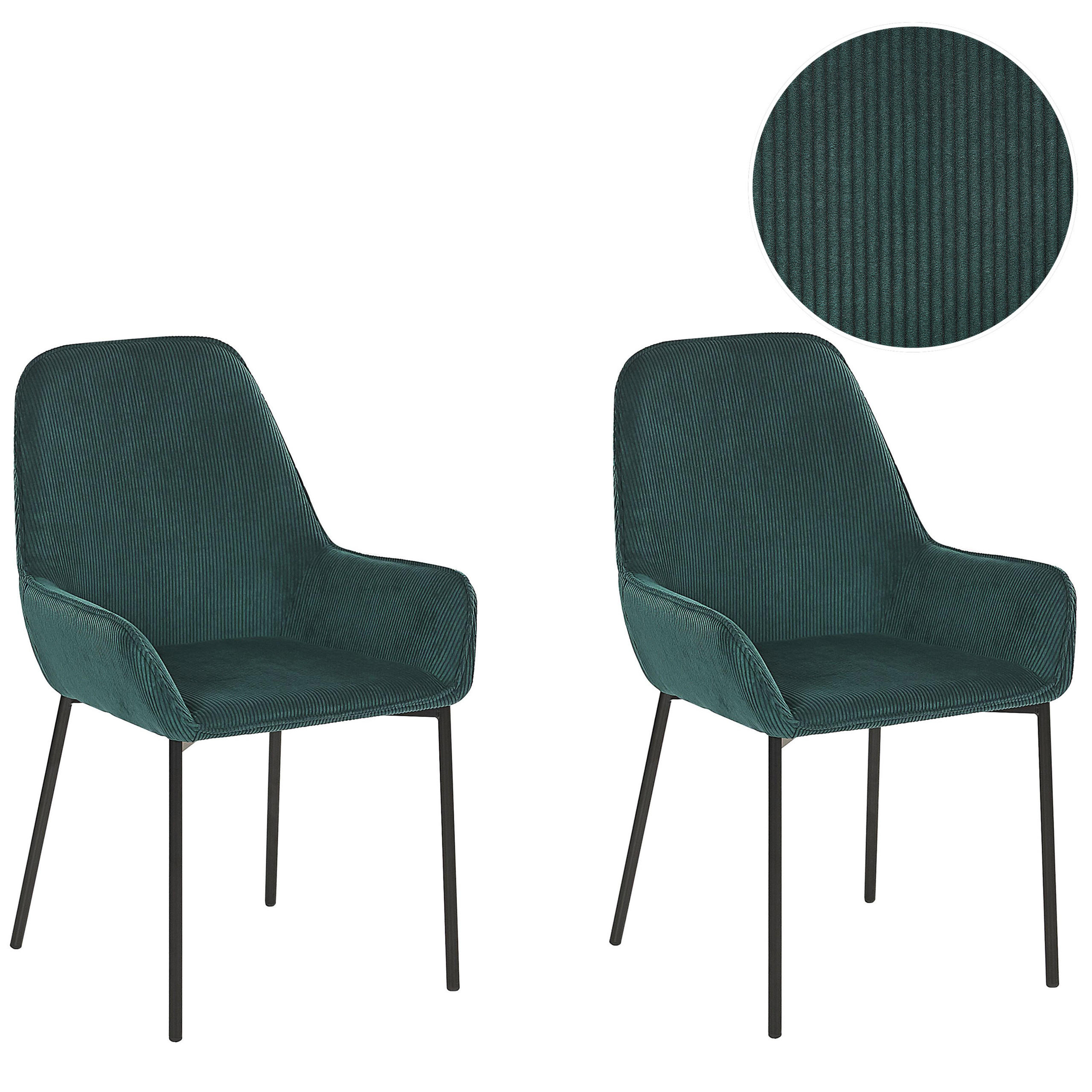 ÉTKEZŐSZÉK 2 darabos Szett Kordbársony Zöld Loverna - zöld, textil/fém (46/89/54cm) - Beliani