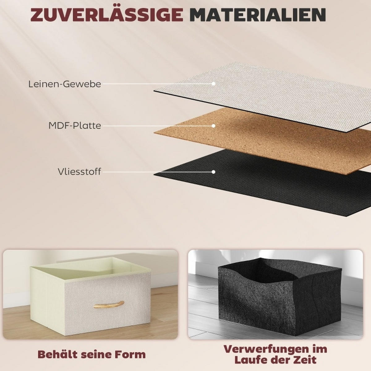 KOMMODE aus Stahl 86x30x94,5 cm Beige mit 8 Stoffschubladen und seitlichem Stauraum - Beige, Metall (86/94.5/30cm) - IVMEU