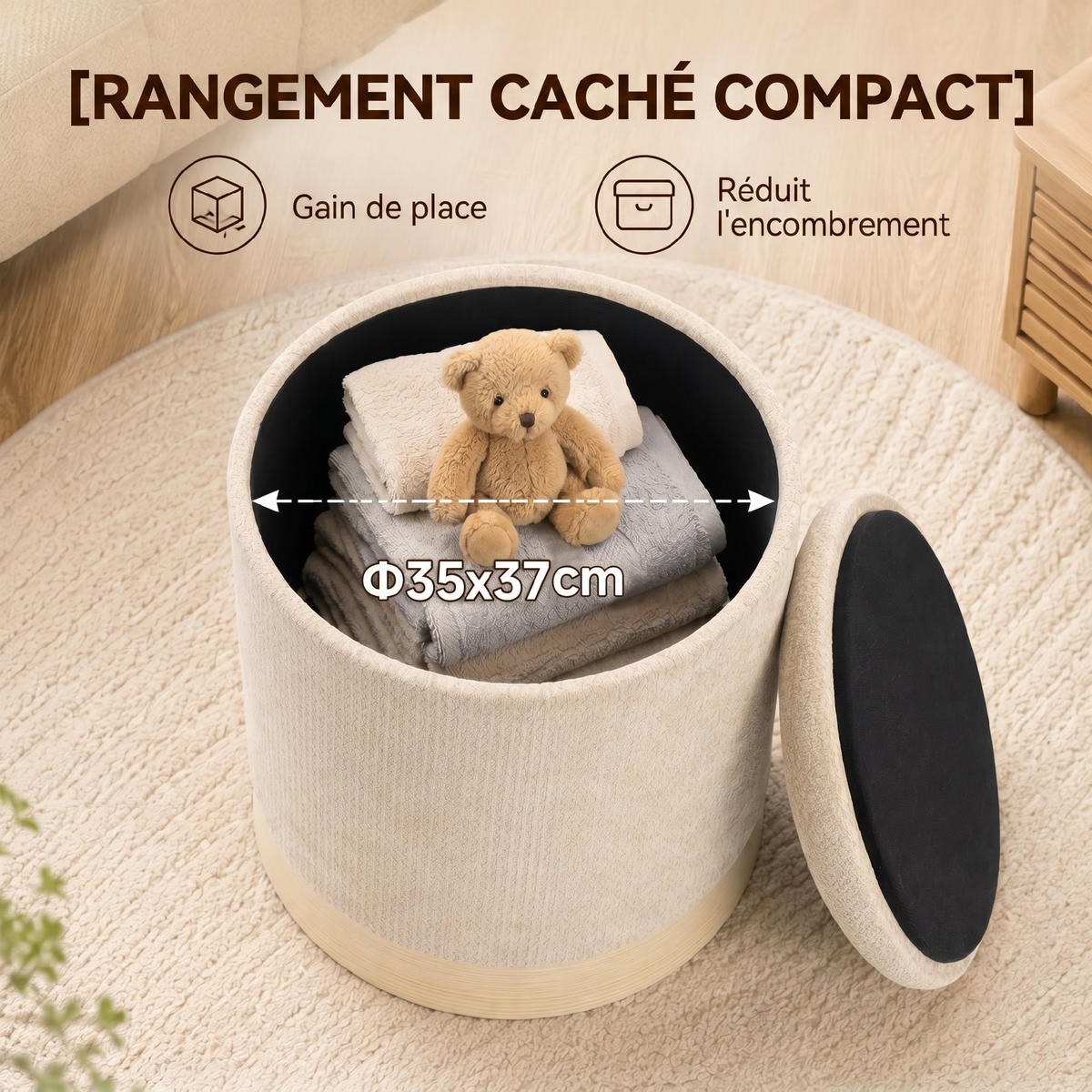 HOCKER PANG-M4T8K2 Beige - Beige, Metall (38/45/38cm) - PANGIVO