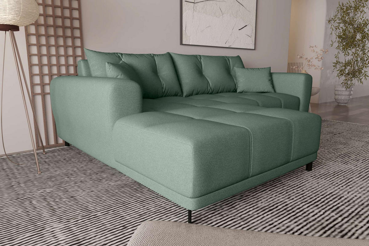 ECKSOFA Massimo Strukturstoff Salbeigrün inkl. Schlaffunktion Links - Salbeigrün/Schwarz, Textil/Metall (246/177cm) - 99rooms